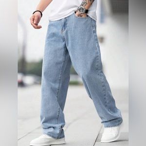 Men Cotton Slant Pocket Loose Fit Jeans